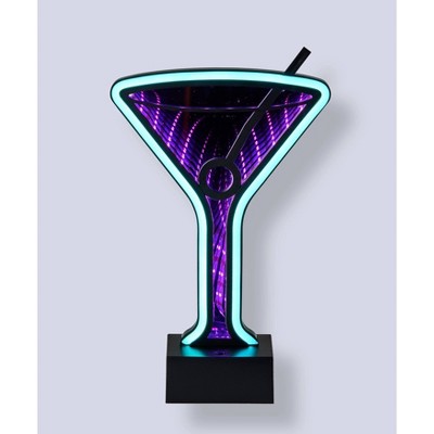 Cordless Black Neon Martini Glass Shelf Lamp