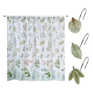 Avanti Linens Ombre Leaves Shower Curtain & Hook Set - 1 of 3