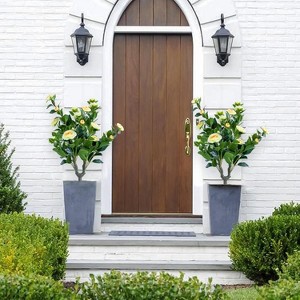 23in Artificial Topiary Flower with Ground Spike-Artificial Topiary Ball Trees with Rose Flowers- PE Fake Plants with Metal Stakes for Indoor and Out - 1 of 4