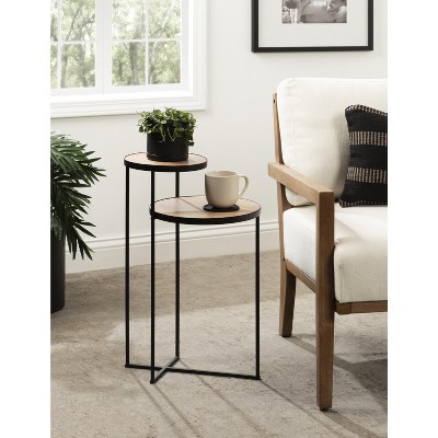 Peero Two-Tier Natural Wood and Black Metal Side Table