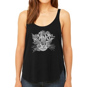 LA Pop Art Women's Premium Word Art Flowy Tank Top - Cat Face - 1 of 4
