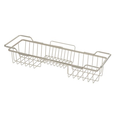 Satin Nickel Adjustable Freestanding Bathtub Caddy with Dual Compartments