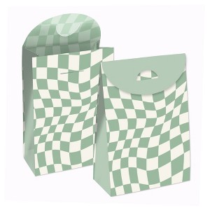 Big Dot of Happiness Sage Green Checkered Party - Gift Favor Bags - Party Goodie Boxes - Set of 12 - 1 of 4