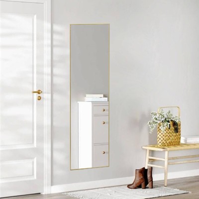 FONTOI Rectangle Floor Standing Mirror, 21''*64'' Wall Mirror with Stand for Bedroom Living Room Cloakroom Entryway, Gold, 21"*64"*13.7"