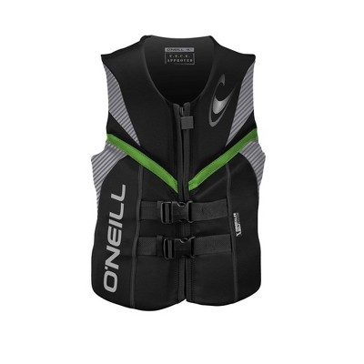 O'Neill Adult Mesh Polyester USCG Reactor Water Sports Life Jacket Vest with Safety Tab Zipper, X-Large, Green/Black
