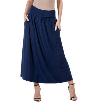 24seven Comfort Apparel Women's Elastic Waist Maxi Skirt-navy-s : Target