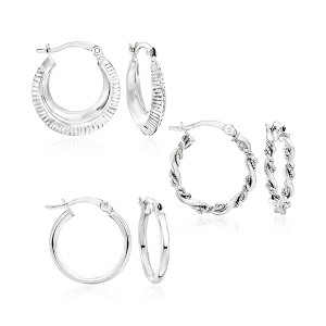 Ross-Simons Sterling Silver Jewelry Set: 3 Pairs Of Textured and Polished Hoop Earrings - 1 of 4