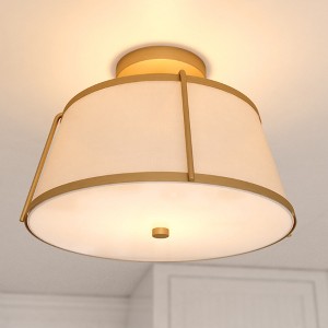VAXCEL Marion 2-Light 13 in. Wide Mid-Century Modern Drum Semi Flush Mount Lighting Fixture, White Linen Shade - 1 of 4