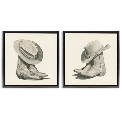 Stupell Industries Rustic Cowboy Boots Black Framed Floater Canvas Wall Art