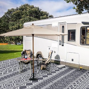 Outdoor Rug Waterproof Patio Rug Mat Geometric Rug Plastic Straw Outside Rug for RV Camping Picnic Reversible Rug - 1 of 4