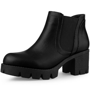 Allegra K Women's Lug Sole Chunky Heel Chelsea Ankle Boots - 1 of 4