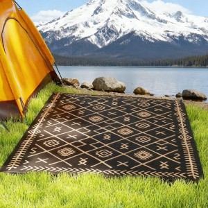 NAYSAYE 9' x 18' Reversible Outdoor Rug Waterproof Plastic Straw Portable Patio Camping Mat for Backyard Porch , Black and Brown - 1 of 4