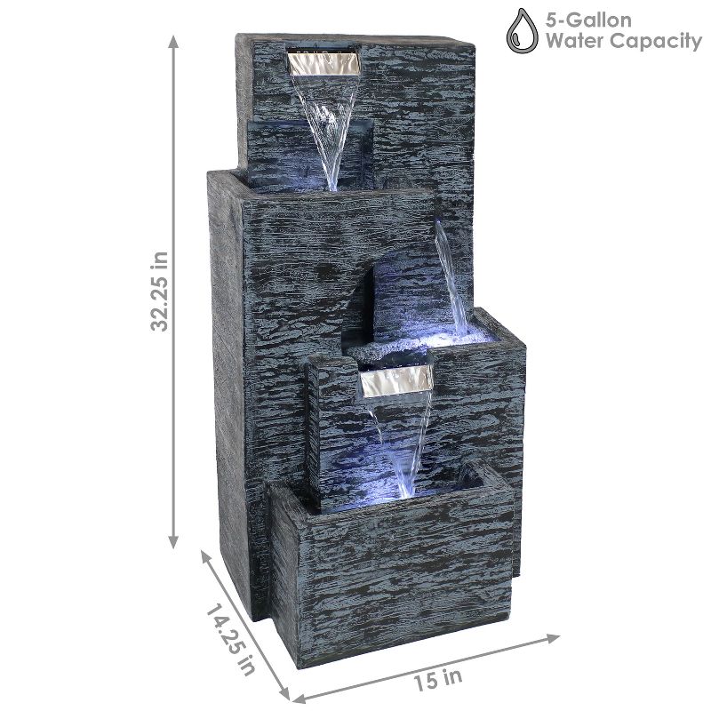 Sunnydaze 32"H Electric Polyresin Cascading Tower Tiered Outdoor Water Fountain with LED Lights, 6 of 15