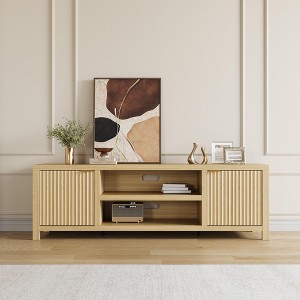 Jojoka Fluted TV Stand for 80 Inch, Modern Entertainment Center with Storage, Wooden Media Console Cabinet, Gold Handle - 1 of 4