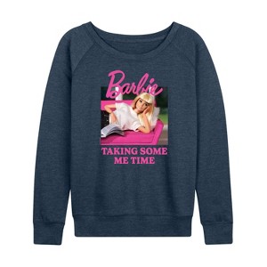Women's - Barbie - Taking Some Me Time Lightweight French Terry Wide Neck Long Sleeve Shirt - 1 of 4