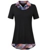 Women's Short Sleeve Contrast Collared Shirts Patchwork Work Blouse Tunics Tops - 2 of 4