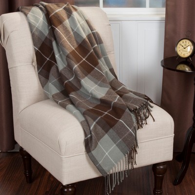 Hastings Home Cashmere-Like Blanket Throw, Soft Cozy Woven Textile With Tassel Hem for Bed or Couch - Brown Plaid