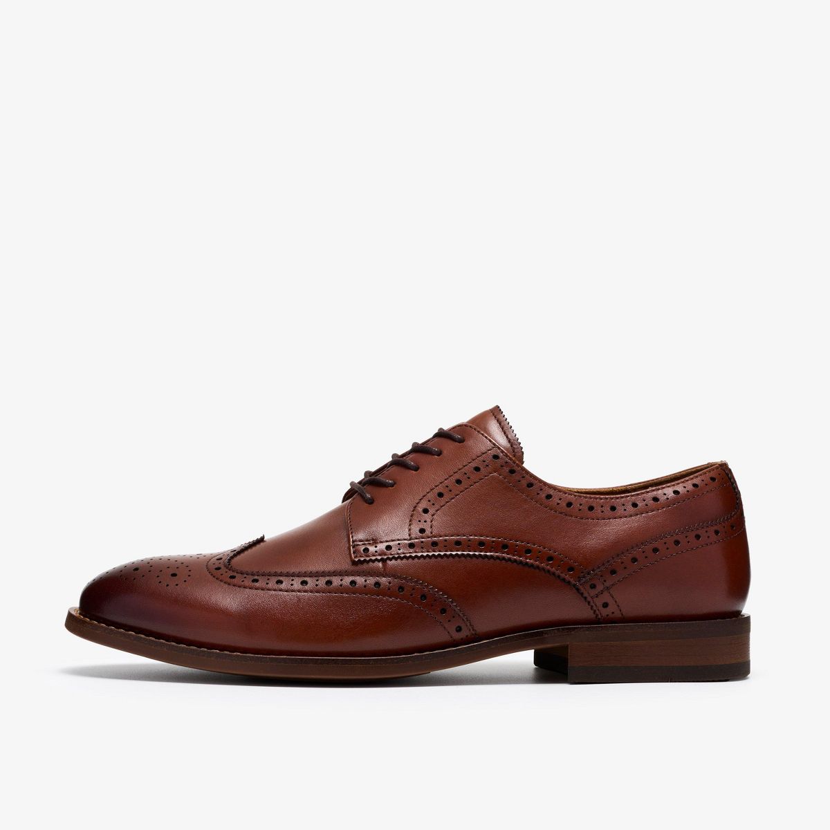 Clarks Mens Bowburn Tip Tan Leather Shoes - thumbnail 2