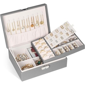 2-Layer Lockable Jewelry Box with Removable Tray and PU Leather Exterior - 1 of 4