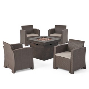 GDFStudio Polk Outdoor Polypropylene 5-Piece Club Chair and Fire Pit Set - 1 of 4