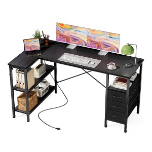 Lyngins L-Shaped Gaming Desk with Power Outlets, Ergonomic Office Desk & Computer Desk, 3 Drawers Corner Desk for Home Office/Multi-Monitor Setups - 1 of 2