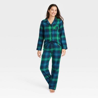 Women's Holiday Tartan Plaid Flannel Matching Family Pajama Set - Wondershop™ Navy Blue