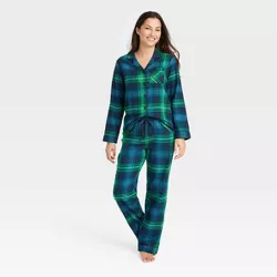 Women's Holiday Tartan Plaid Flannel Matching Family Pajama Set - Wondershop™ Navy Blue XXL