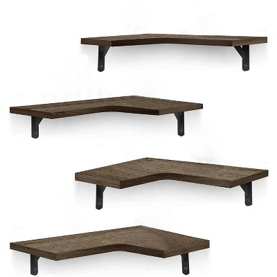 4 Packs Corner Floating Shelf Wall Mount Display Storage Shelf Organizer Wood Metal Bedroom Living Room Décor