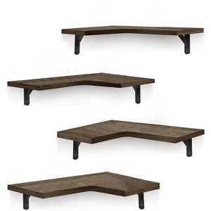 4 Packs Corner Floating Shelf Wall Mount Display Storage Shelf Organizer Wood Metal Bedroom Living Room Décor - 1 of 4