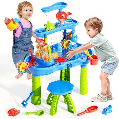 Skirfy Kids Sand Water Table for Beach, 41PCS Activity Sensory Play Table Toys for Toddlers, Water Activity Tables for Outside Backyard