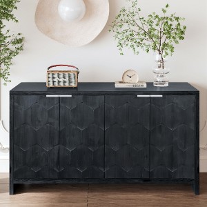 Lyngins Retro Hexagonal Pattern 3-Door Accent Cabinet, MDF/Fir Wood, Farmhouse Storage Cabinet/Sideboard Cabinet/Kitchen Pantry Cabinet - 1 of 4