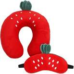 Juvale 2 Piece Set Strawberry Eye Mask and Memory Foam Neck Pillow (11.8 x 11.8 x 4.7 in)
