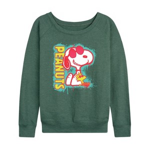 Women's - Peanuts - Peanuts Snoopy Woodstock Lightweight French Terry Wide Neck Long Sleeve Shirt - 1 of 4