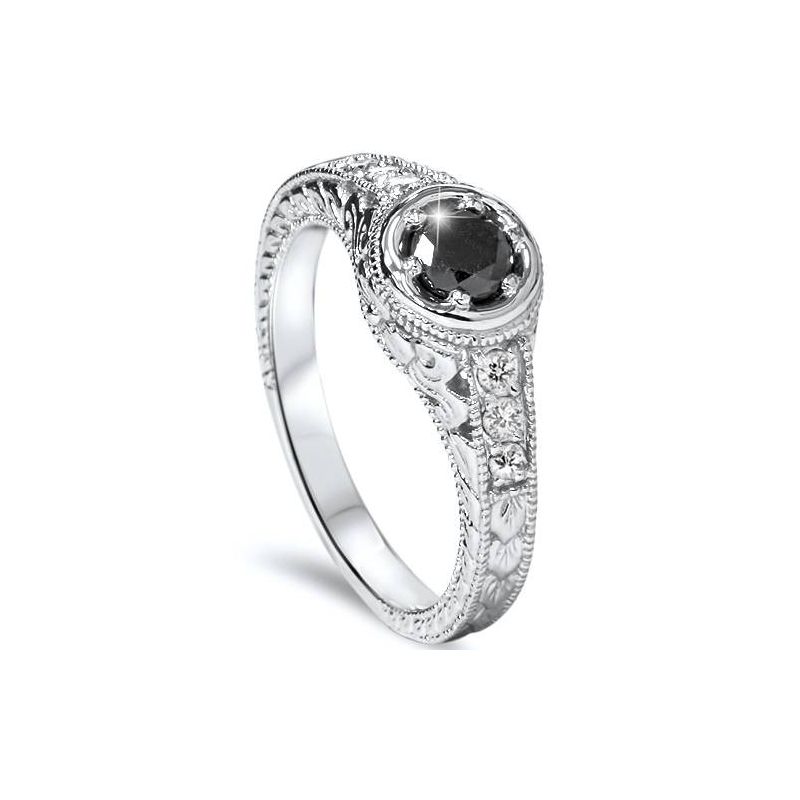 Pompeii3 5/8ct Vintage Treated Black & White Diamond Engagement Ring 14K White Gold, 4 of 6