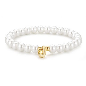 Turandoss Gold Initial Bracelets for Women Girls - Dainty Beaded Pearl Bracelets for Kids, Charm Letter Bracelet for Girl, Flower Girl Proposal Gifts - 1 of 4