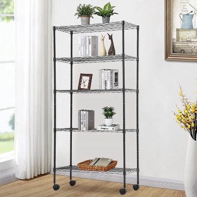 Black Heavy Duty 5-Tier Metal Wire Shelving Unit with Wheels