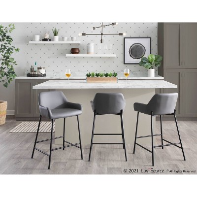 Daniella 21'' Industrial Black Metal & Grey Faux Leather Counter Stools (Set of 2)