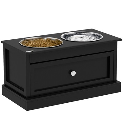 DSVIMOY Large Elevated Dog Bowls with Storage Drawer Containing 11L Capacity, Raised Dog Bowl Stand, Black, 23.5"*11.8"*12.3"