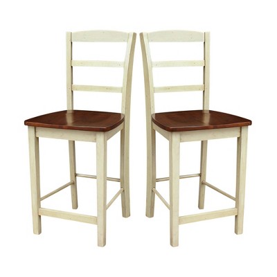 Antiqued Almond and Espresso Wood Counter Height Stool