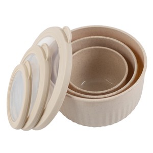 Set of 3 Bowls with Lids - Microwave, Freezer, and Fridge Safe Nesting Mixing Bowls - Eco-Conscious Kitchen Essentials by Classic Cuisine (Beige) - 1 of 4