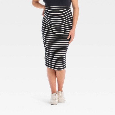 Tube Midi Maternity A-Line Skirt - Isabel Maternity by Ingrid & Isabel™ Black/White Striped L