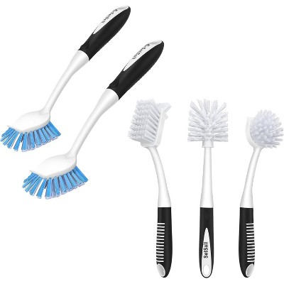 SetSail Dish Brush with Handle, 2 Pack Stiff Bristles Dish Scrubber + Dish Brush Set