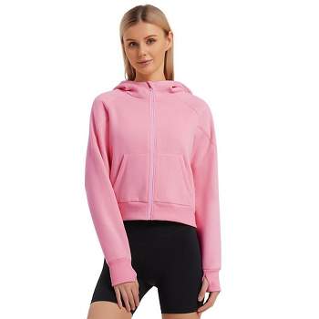 Womens Full Zipper Hoodies Fleece Lined Collar Pullover Sweatshirts Long Sleeve Crop Tops Sweater Thumb Hole