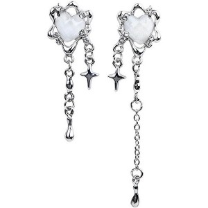 Aesthetic Silver Glitter Flower Tassel Star Earrings for Women Gothic Love Heart Crystal Dangle Drop Earrings Y2k Jewelry - 1 of 4
