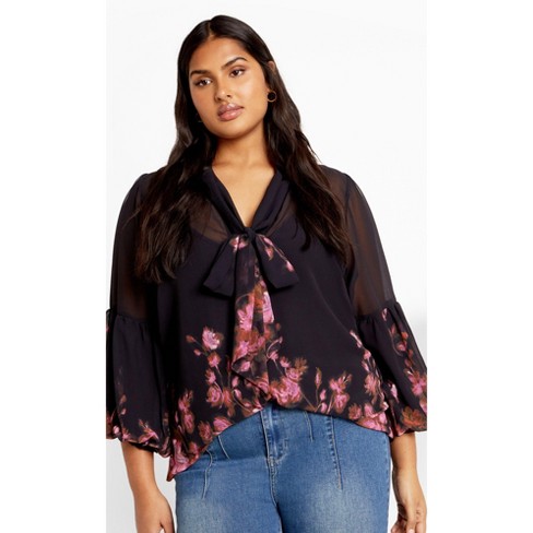 Women's Plus Size Romance Border Shirt - black | CITY CHIC - image 1 of 4