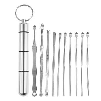 Unique Bargains Earwax Cleaning Tool Kit Portable Stainless Steel Earwax Cleaner Tool Set Silver Tone 10pcs