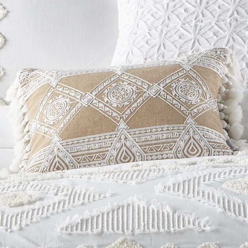 Harleson - Diamond Ikat Tassel Pillow - Natural Tan & White - Levtex Home, 2 of 4