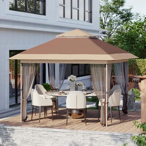 10x10 FT Canopy Tent, Pop Up Gazebo with Mosquito Netting, Adjustable Height Outdoor Gazebo with Wheeled Carry Bag for Backyard, Garden - 1 of 4