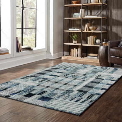 Atlas Blue and Gray Synthetic Hand-knotted Rectangular Area Rug