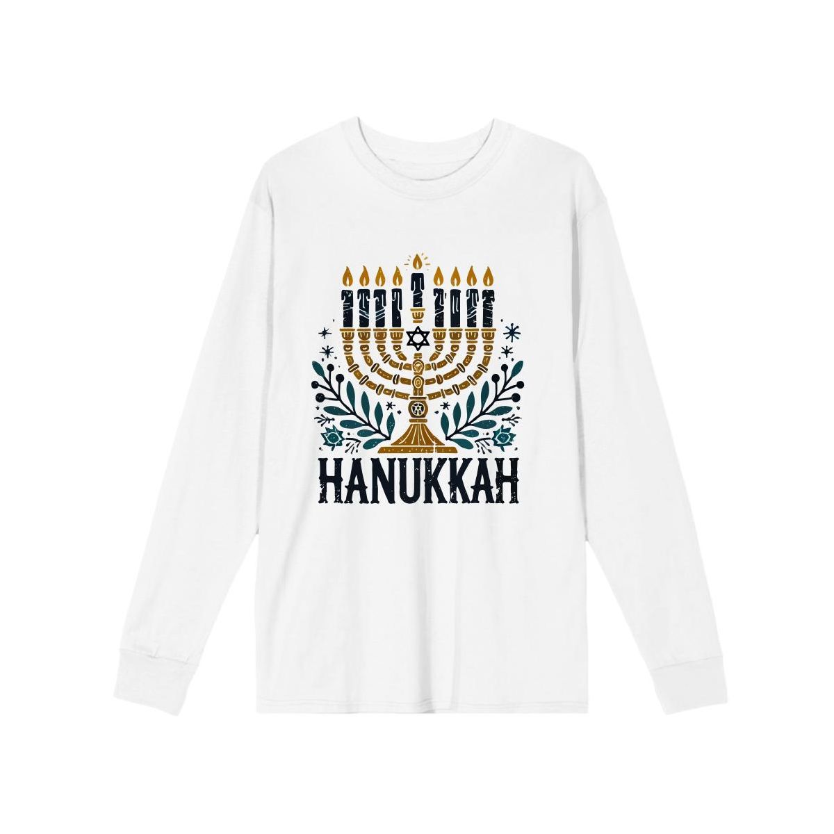 Hanukkah Menorah Adult Crew Neck Long Sleeve Shirt